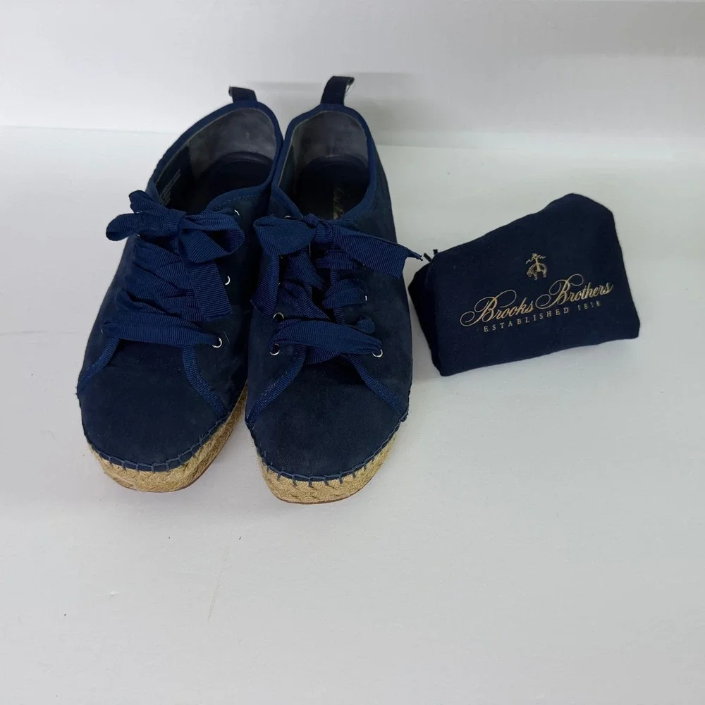 Brooks Brothers Navy Blue Suede Espadrille Sneakers Lace Up Flats Women 7.5